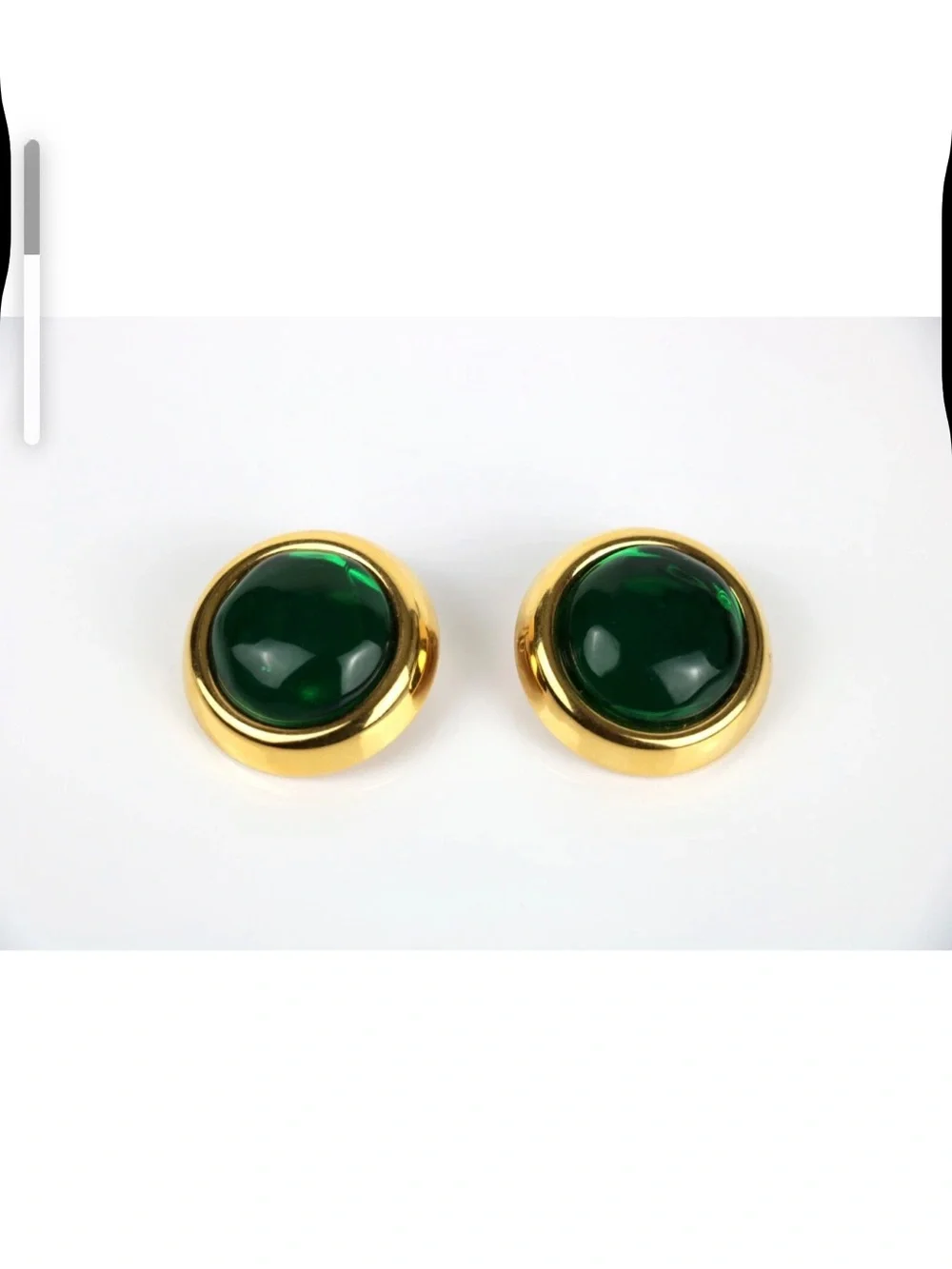Oscar De La Renta Gold-Plated Green Cabochon Button Clip-Ons